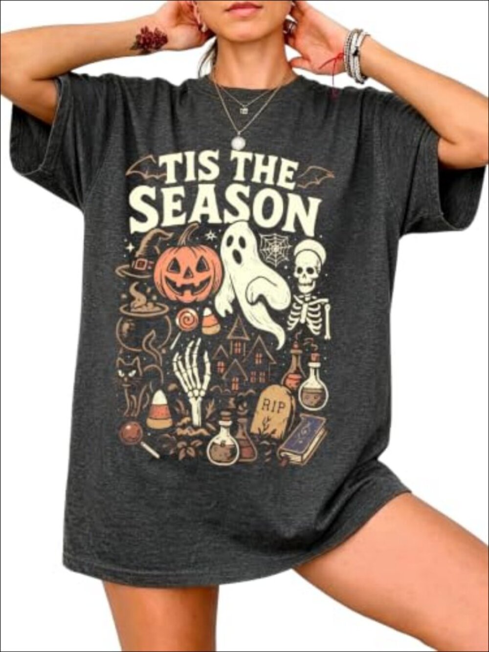 Oversized Halloween Graphic T-Shirt Crew Neck Short Sleeve